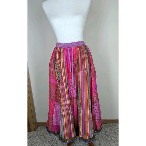 Anu by Natural Maxi Skirt 100% Cotton Rainbow Elastic Waist Boho Gypsy Small - Picture 2 of 12